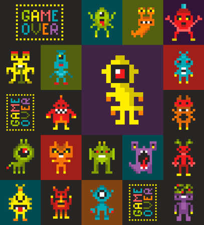 Seamless pattern with retro monsters from the computer game.のイラスト素材