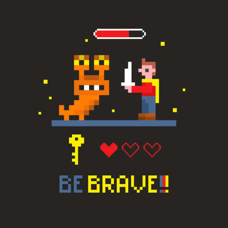 Old computer game illustration. Vector card cover design for children.のイラスト素材