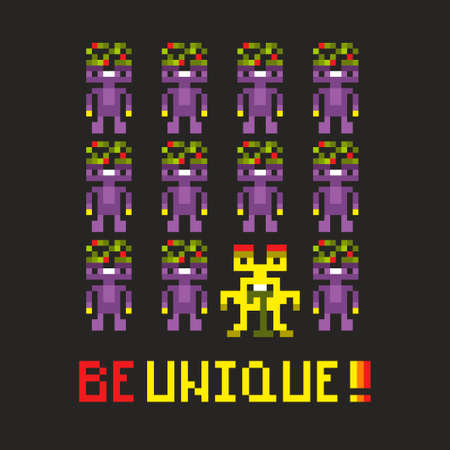 Be unique banner with pixel monsters.