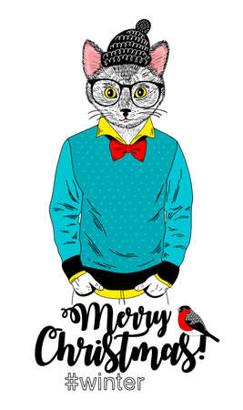 Cute cat with human body in clothes Vector illustration.のイラスト素材