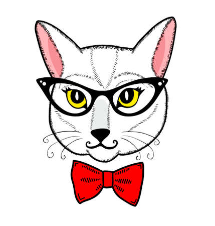 Cute cat face on the white background. Isolated vector image of animal.のイラスト素材