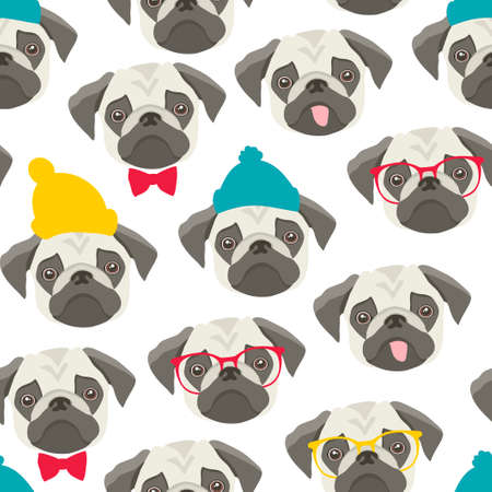 Endless pattern with pugs on white background.のイラスト素材