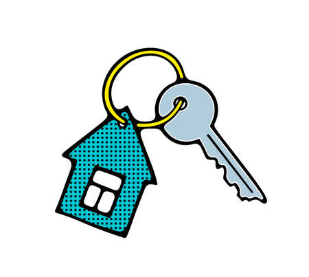 Keyring in shape of building. Vector illustration with key.の写真素材