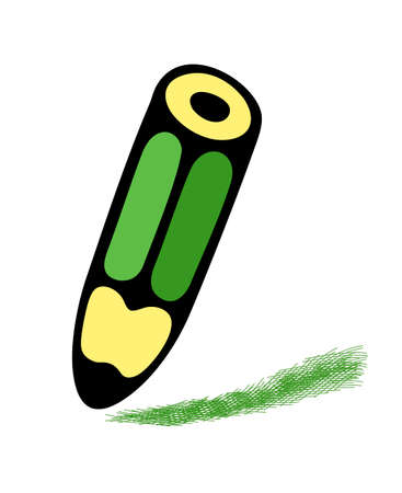 Cartoon illustration of green pencil. Doodle drawing in vector style.のイラスト素材
