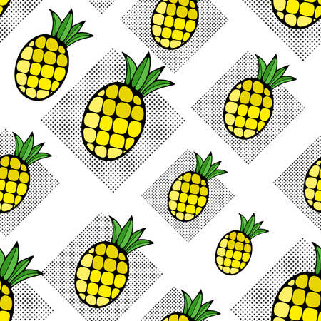 Creative background with hand drawn pineapple fruits and polka dot patterns. Vector endless wallpaper.のイラスト素材