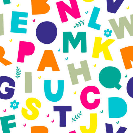 Colorful seamless pattern with decorative letters. Vector wallpaper in scandinavian style.のイラスト素材
