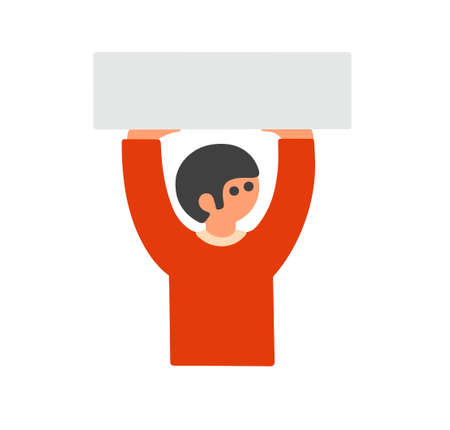 Young man hanging empty banner vector illustration.のイラスト素材