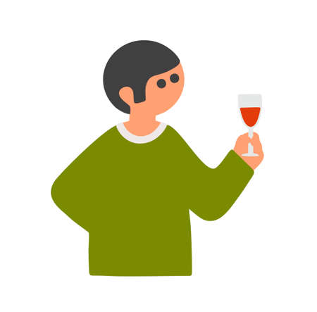 Figure of man with glass of red wine in his hand.のイラスト素材