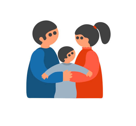 Modern young family with little child. Vector art.のイラスト素材
