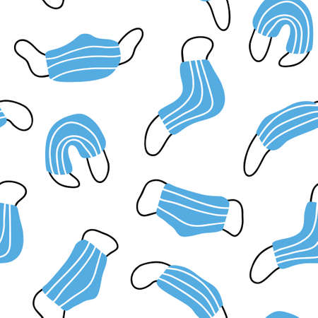 Seamless pattern with medical face masks on white background.のイラスト素材