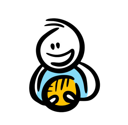 Hand drawn character holding the yellow ball.のイラスト素材