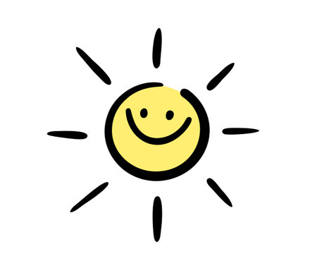 Doodle drawing sun with crazy smile. Vector art.のイラスト素材