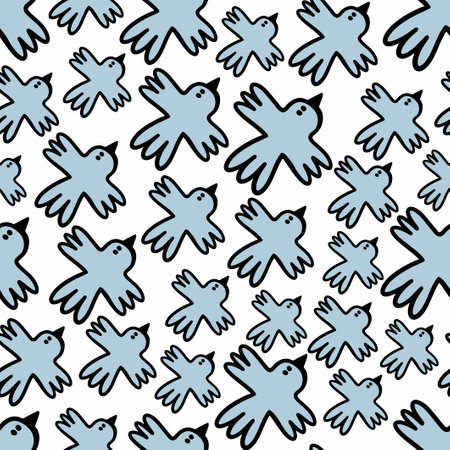 Seamless pattern of doodle hand drawn abstract birds flying pack in the sky.のイラスト素材