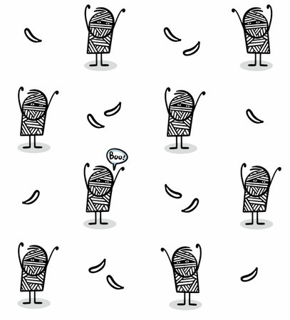 Seamless pattern with children in scary bandages costumes of ancient Egyptian mummies. Vector cartoon illustration for Halloween.のイラスト素材