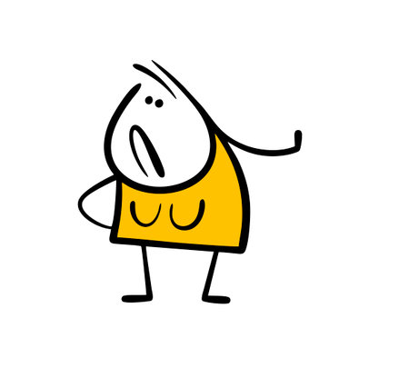 Disgruntled young woman rejects offer. Vector illustration funny lady turned away, refuses, forbids. Isolated funny person on white background.のイラスト素材