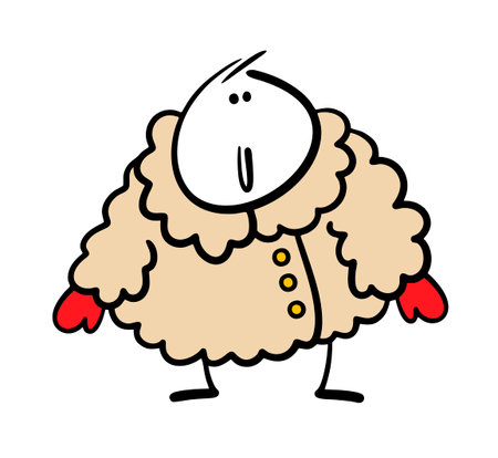 Satisfied woman shows off an expensive and beautiful fur coat. vector illustration of animal fur clothing. A warm coat for the cold winter and weather, red mittens.のイラスト素材