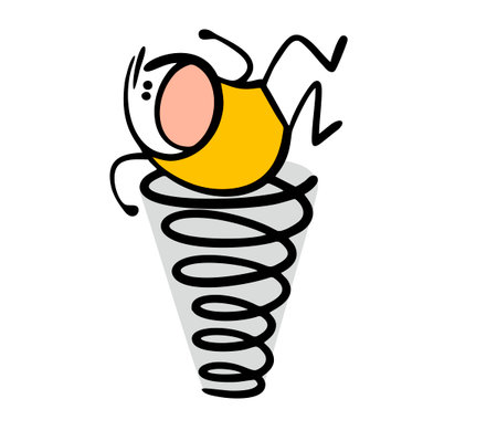 Terrible tornado caught a man. Vector illustration of stickman in the epicenter of disaster. The cartoon man in the funnel screams, calls for help, and is afraid. He suffering.のイラスト素材