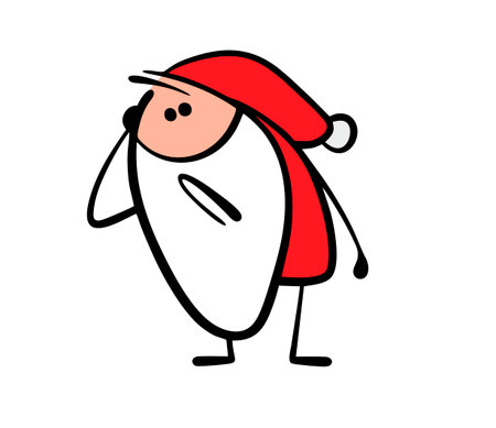 Confused and unhappy Santa Claus looks down. Vector illustration of an unpleasant surprise for cartoon Christmas or new year.のイラスト素材
