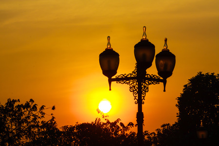 sunset with lightingの写真素材