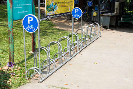Bicycle parking in gardenの写真素材