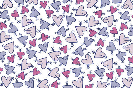 Doodle hearts in seamless pattern for Valentine's day background