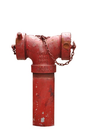 Red fire hose isolated on white background, clipping path included の写真素材