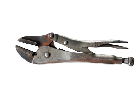 Old used pliers  isolated on white backgroundの写真素材