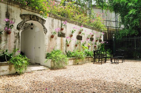 Classic and beautiful garden in vintage styleの写真素材