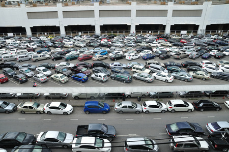 BANGKOK-SEP 30: top view of metro parking area of Thailand sky train BTS on September 30, 2014 at BTS Sky train station.のeditorial素材