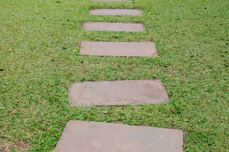 Walk-way in garden with stonesの写真素材