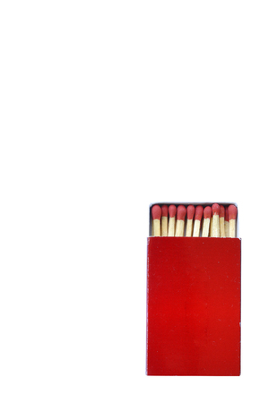 Red matchstick box isolated on white background with clipping pathの写真素材