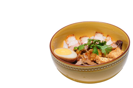 Crunchy Pork Soup with noodle isolated, Chinese food menu kuay japの写真素材