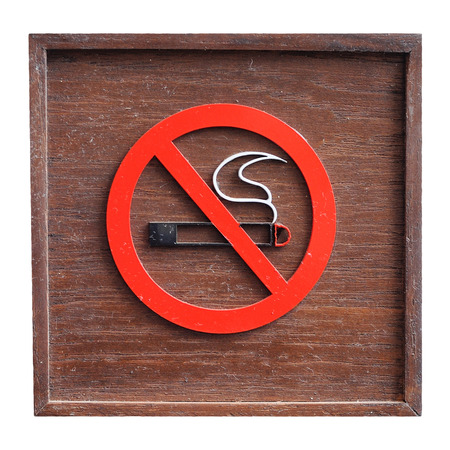 Classic Wooden no smoking sign on white backgroundの写真素材