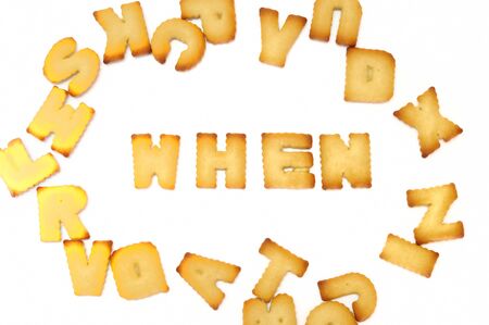 Biscuit alphabets spelling to 4P marketing, business conceptの写真素材