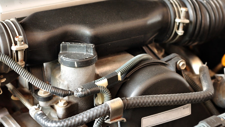 Brake and gear fluid bottle in engine room, maintenance.