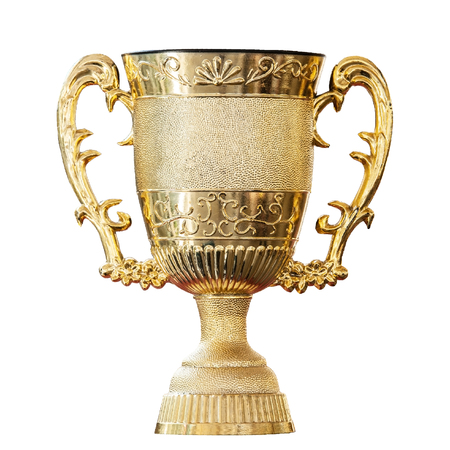 Clipping path included, Golden trophy cup for the winner of the business game, Pride in success is a reward of life.の写真素材