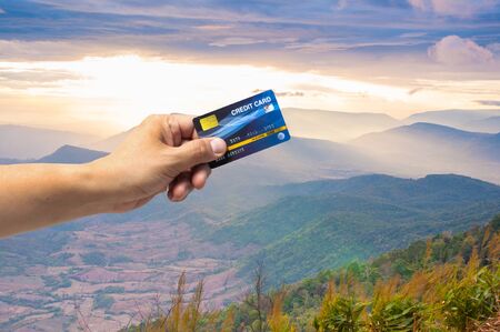 Credit Card moneyless financial transaction for travel in natural area.  Most popular convience...