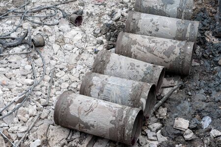 Concrete pipes in construction area,