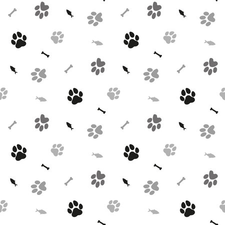 Cat, dog, fish, bone and paws pattern for textile fabrics. Vector illustration.のイラスト素材