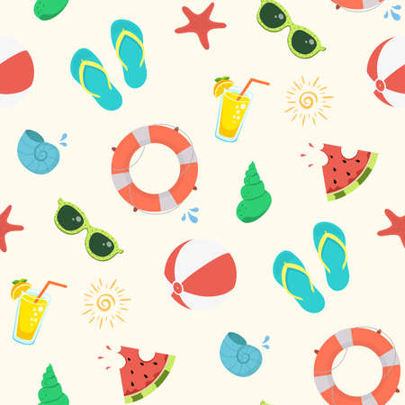 Colorful and cute seamless summer time pattern. Vector illustration.のイラスト素材