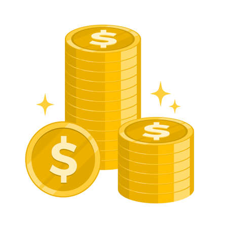 Gold dollar coins money. Flat design. Editable vector format.のイラスト素材