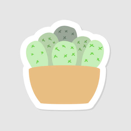 Cute aesthetic mini cactus sticker. Isolated Illustration. Flat style. Scalable and editable vector format.のイラスト素材