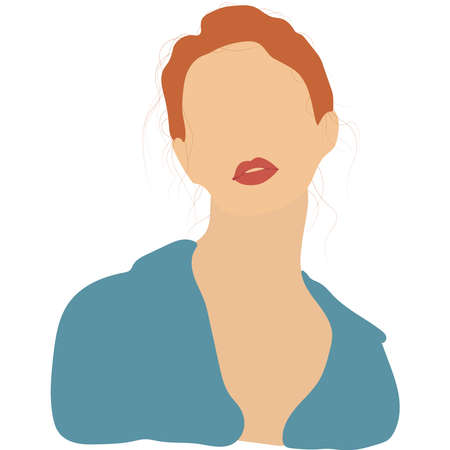 Faceless portrait of a red-haired woman. girl avatar. stylish hairstyle. student of the university. vector flat illustrationのイラスト素材