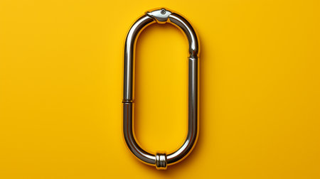metal carabiner on a yellow background, top view ai generativeの素材