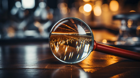 A close-up view of a circuit board being examined under a magnifying glass. This image can be used to illustrate technology, electronics, or engineering concepts ai generativeの素材