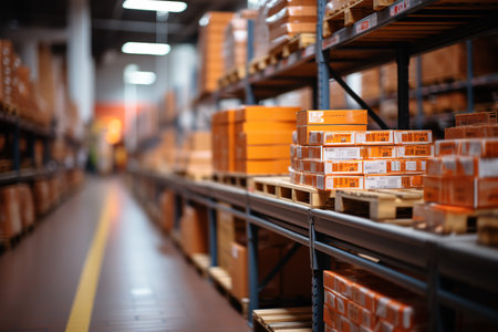 Large warehouse 2024 new year, warehouse storage and distribution of goods. ai generativeの素材
