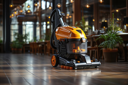 Vacuum cleaner on the floor in the cafe. 3d renderingの素材