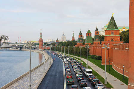 Moscow, Russia - September 12, 2016: the walls of the Moscow Kremlin, view of the city.のeditorial素材