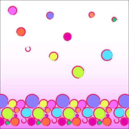 Funny abstract background: multi-colored balls located at the bottom of the picture as a border - a bright texture in the style of pop art.のイラスト素材