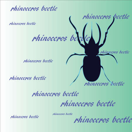 Animal pattern: a dark blue silhouette of a rhinoceros beetle on a green background. Clear beautiful...
